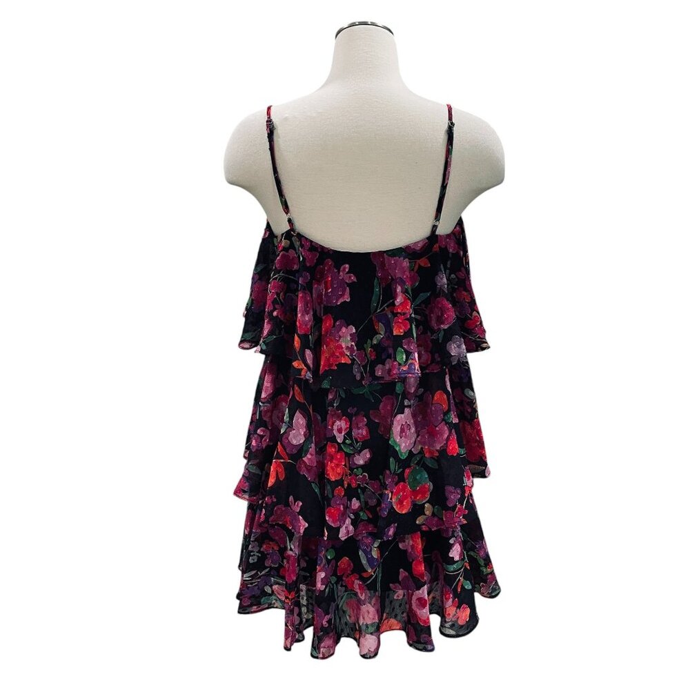 Line And Dot Black Floral Ruffle Mini Dress Boho Cottagecore Festival Y2K SZ‎ M - Picture 10 of 12